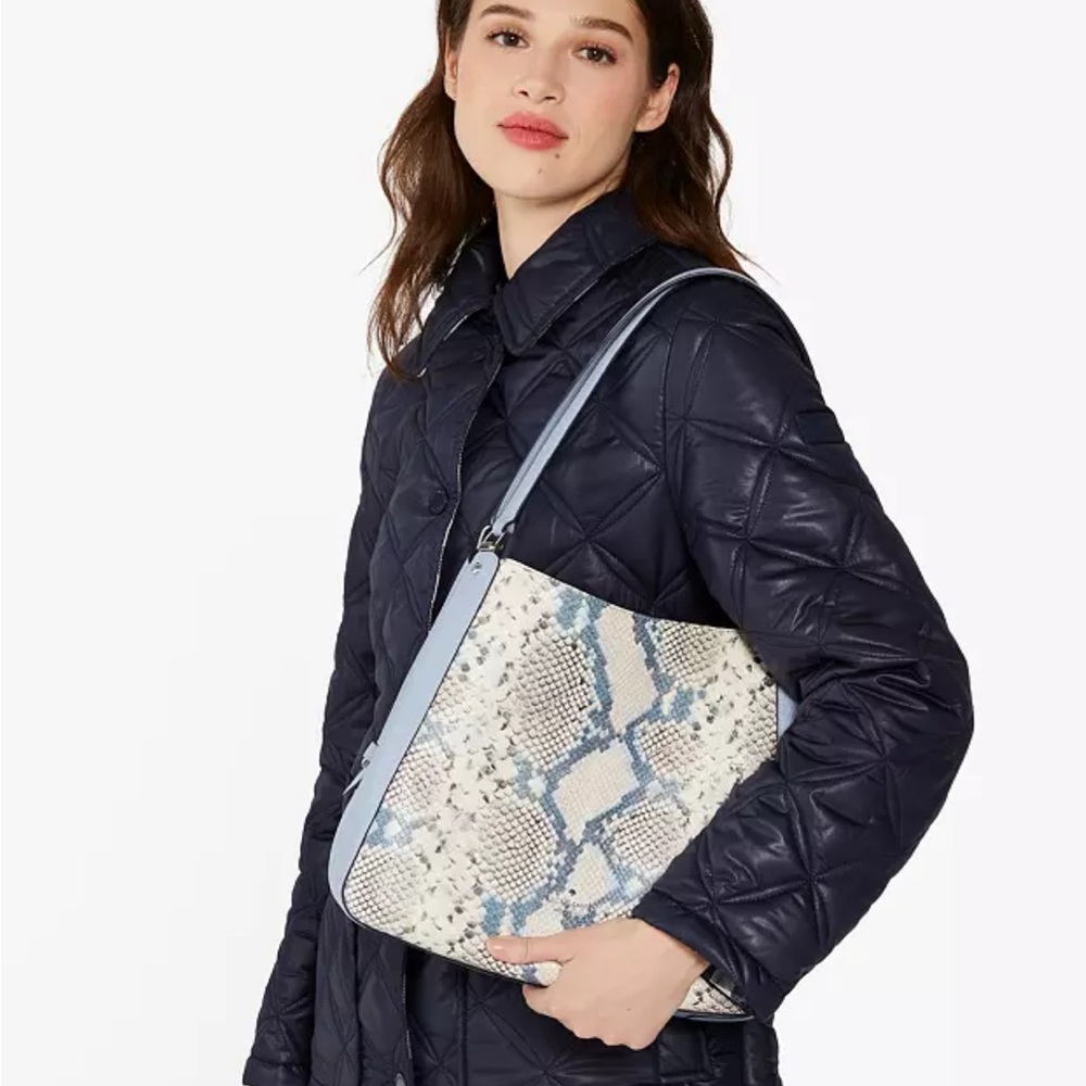Leila Snake Embossed Medium Triple Compartment Shoulder Bag Muted Blue Multi - Picture 4 of 16